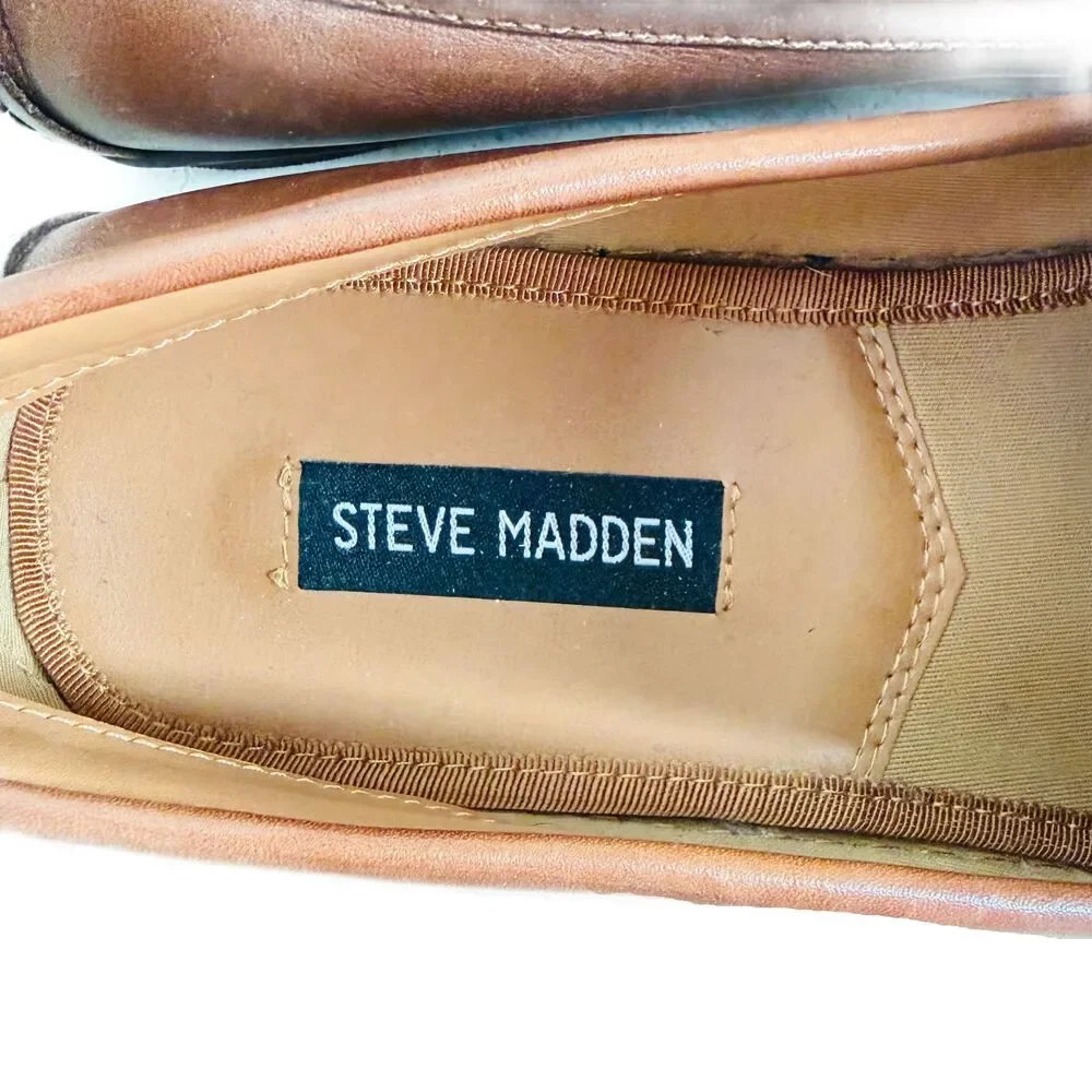 Steve Madden Kowan Driving Loafers Mens 11.5 Brown Leather Shoes Horse Bit Trim